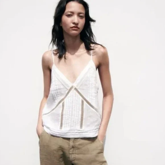 Zara White Linen Camisole - Picture 3 of 9